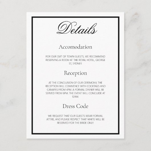 Lily - Elegante monochrome Hochzeitskarte Begleitkarte (Vorderseite)