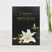 Lily Floral Black and Gold Beerdigung Programm (Vorderseite)