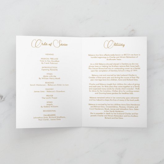 Lily Floral Black and Gold Beerdigung Programm (Innenseite)