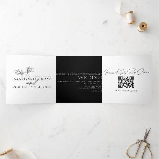 Lily Floral Hand Drawn Script Wedding Dreifach Gefaltete Einladung (Innenseite)