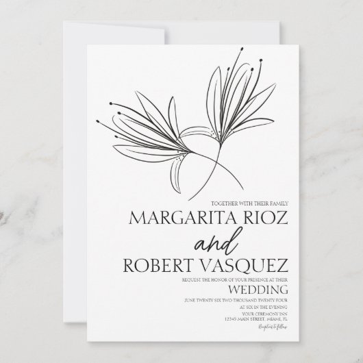 Lily Floral Hand Drawn Script Wedding Einladung (Vorderseite)