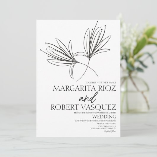 Lily Floral Hand Drawn Script Wedding Einladung (Stehend Vorderseite)