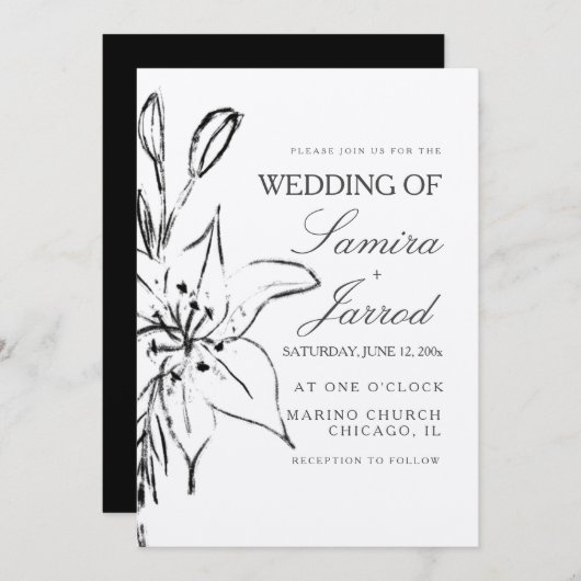 Lily Floral Line Art Ink Sketch Wedding Kraft (Vorne/Hinten)