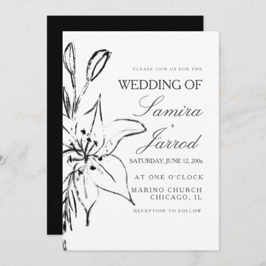 Lily Floral Line Art Night Sketch Wedding (Vorne/Hinten)