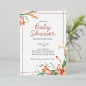 Lily Floral Orange Wasserfarbe Elegante Babydusche Folieneinladung (Stehend vorne)
