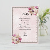 Lily Floral Pink Marble Wedding Trauzeugin Einladung (Stehend Vorderseite)