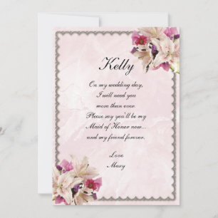 Lily Floral Rosa Marmor Hochzeit Brautjungfer Einladung