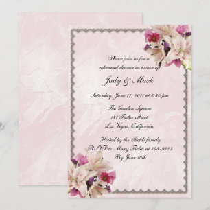 Lily Floral Rosa Marmor Hochzeitsprobe-Dinner Einladung
