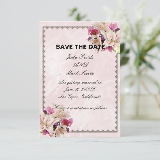 Lily florrosa Marmorhochzeit rettet das Datum RSVP Karte (Stehend Vorderseite)