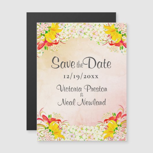Lily Flower Garden Wedding Save the Date Magneteinladung (Vorne/Hinten)