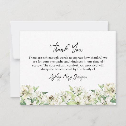 Lily Funeral Thank You Note Card Bereavement Dankeskarte (Vorderseite)
