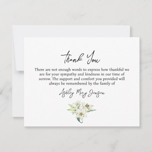 Lily Funeral Thank You Note Card Bereavement Dankeskarte (Vorderseite)
