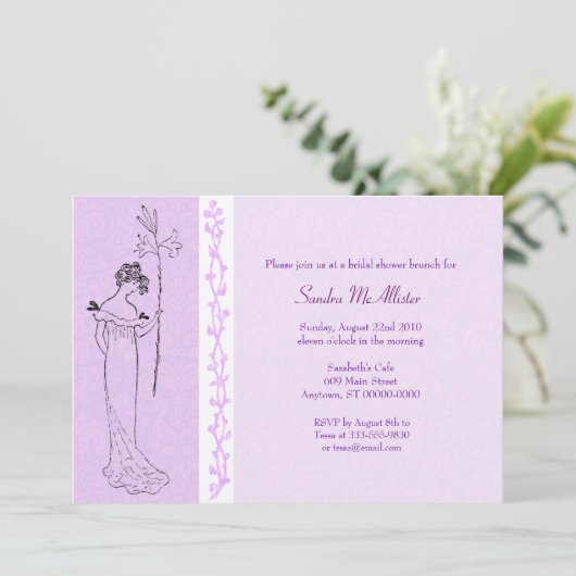 Lily Girl Brautparty Lilac Einladung (Stehend Vorderseite)