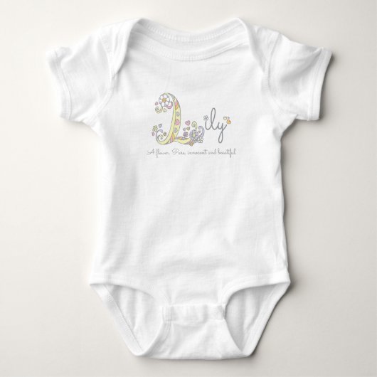 Lily Girls Name bedeutet L Monogramm Herz Baby Strampler (Vorderseite)