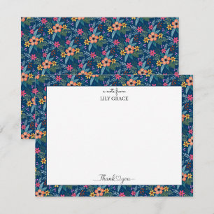 Lily Grace Navy Florale Personalisierte Danksagung Mitteilungskarte