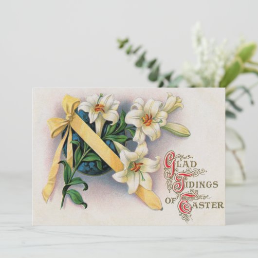 Lily Lilies Yellow Ribbon Einladung (Stehend Vorderseite)