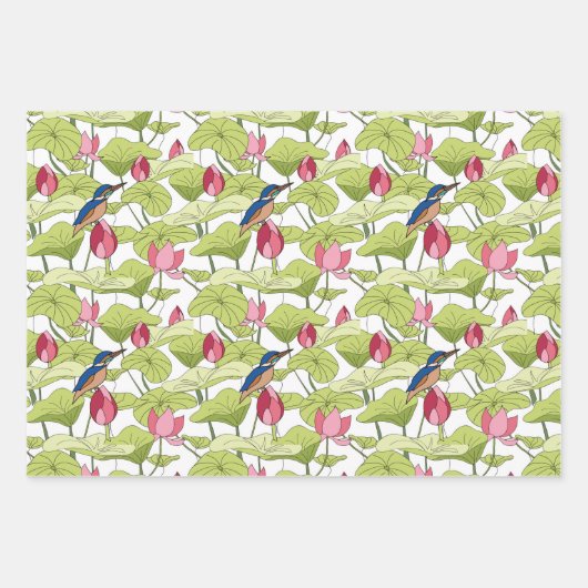 Lily lotus Pflanze kingfischartige Grünmuster Geschenkpapier Set (Vorderseite 3)