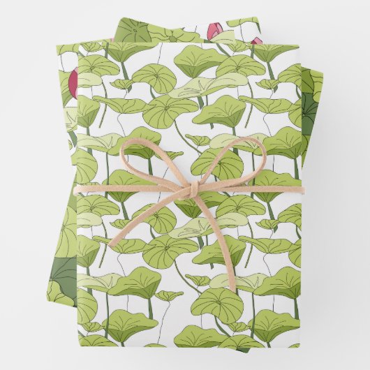 Lily lotus Pflanze kingfischartige Grünmuster Geschenkpapier Set (Beispiel)