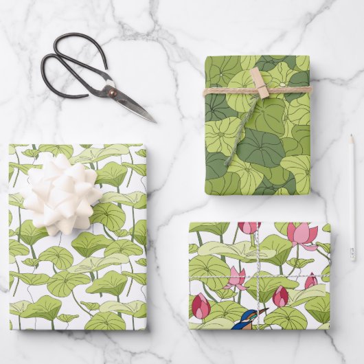 Lily lotus Pflanze kingfischartige Grünmuster Geschenkpapier Set (Vorderseite)