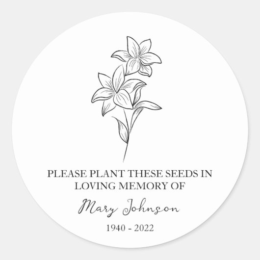 Lily Memorial Funerty Seed Packet Runder Aufkleber (Vorderseite)