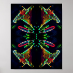 Lily Mirror Abstrakt Neon Blume Art Poster