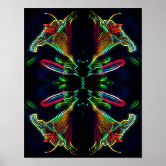 Lily Mirror Abstrakt Neon Blume Art Poster (Vorne)