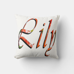 Lily, Name, Logo, weißes Kissen. Kissen