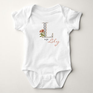 Lily Name Reveal Floral Letter L Girl Whimsical Baby Strampler