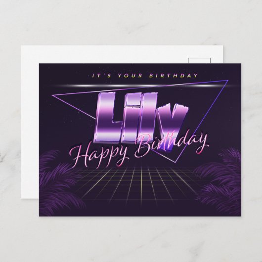 Lily Name Vorname lila Postkarte Geburtstag (Vorne/Hinten)