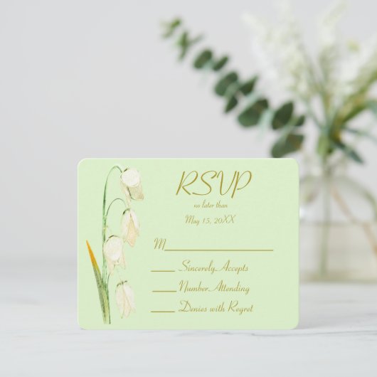 Lily of Norway Sage Wedding RSVP Karte (Stehend Vorderseite)