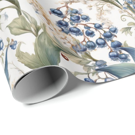 Lily of the Valley and Hawthorn Blumenmuster Geschenkpapier (Rolleneckpunkt)