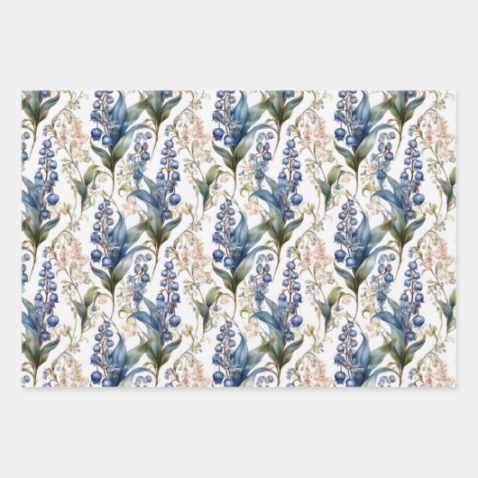 Lily of the Valley and Hawthorn Blumenmuster Geschenkpapier Set (Vorderseite)