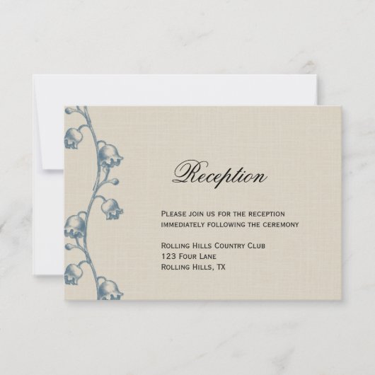 Lily of the Valley auf Ecru Linen Hochzeitsempfang Einladung (Vorderseite)