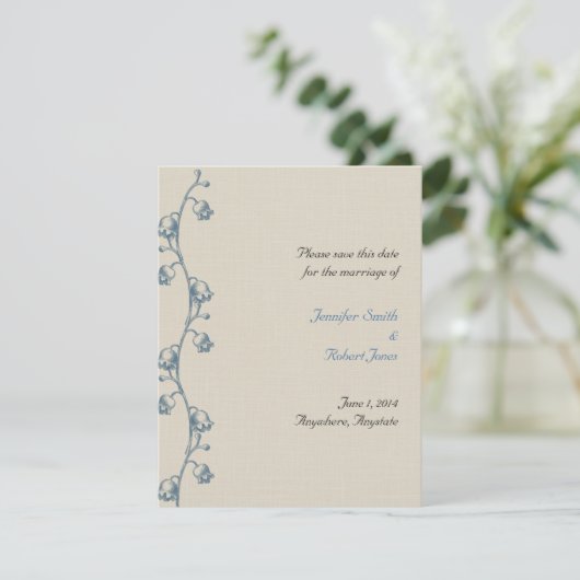Lily of the Valley auf Ecru Linen Save the Date (Stehend Vorderseite)