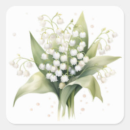 Lily of the Valley Blume Bunch Bouquet Quadratischer Aufkleber
