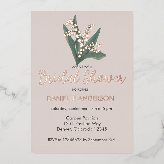 Lily of the Valley Bouquet Brautparty Foil Invi Folieneinladung (Vorderseite)