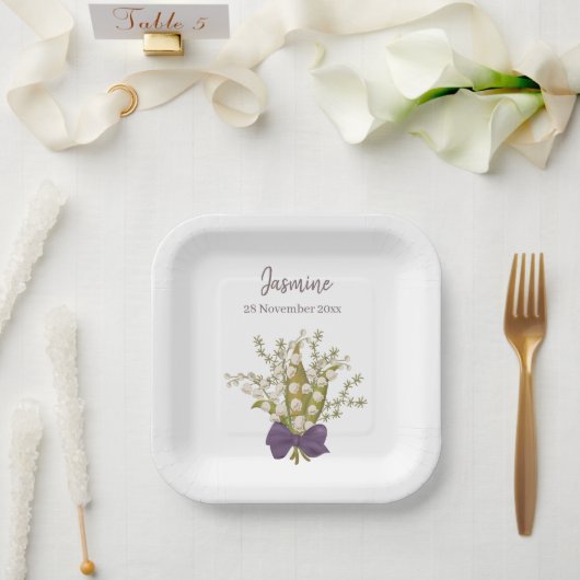 Lily of the Valley Bouquet mit Lila Bow Pappteller (Hochzeit)