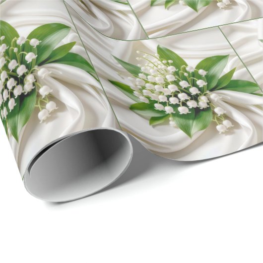 Lily of the Valley Bouquet on White Satin Geschenkpapier (Rolleneckpunkt)