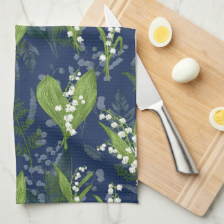 Lily of the Valley Dark Blue Background Geschirrtuch