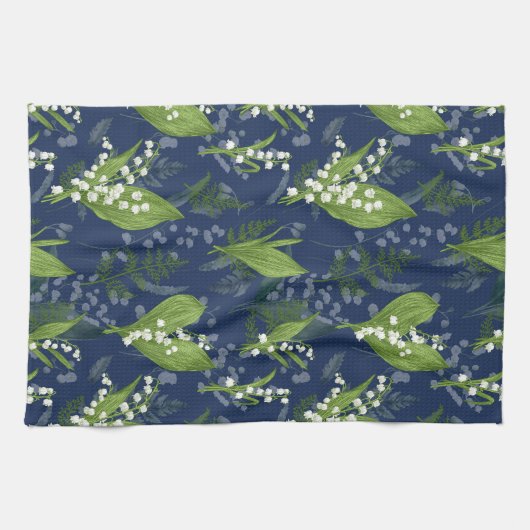 Lily of the Valley Dark Blue Background Geschirrtuch (Horizontal)