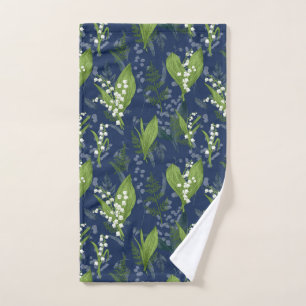 Lily of the Valley Dark Blue Background Handtuch