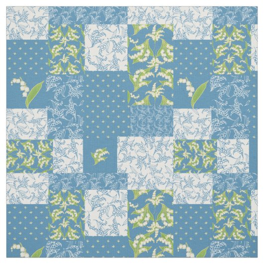 Lily-of-the-Valley Floral Imitats Patchwork Blau Stoff (Muster)