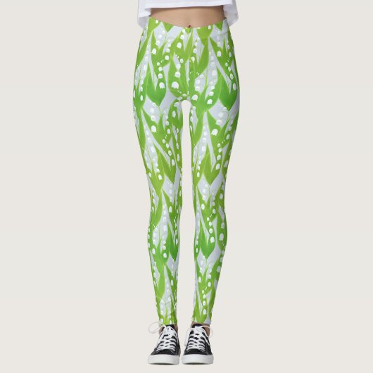 Lily of the Valley Floral Pattern Leggings (Vorderseite)