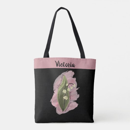 Lily of the Valley Glück Personalisiert Schwarz Tasche (Rückseite)