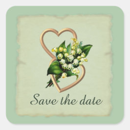 Lily of the Valley Hearts Save the Date Quadratischer Aufkleber