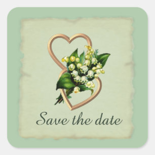Lily of the Valley Hearts Save the Date Quadratischer Aufkleber