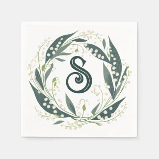 Lily of the Valley Initial Floral Wreath Serviette