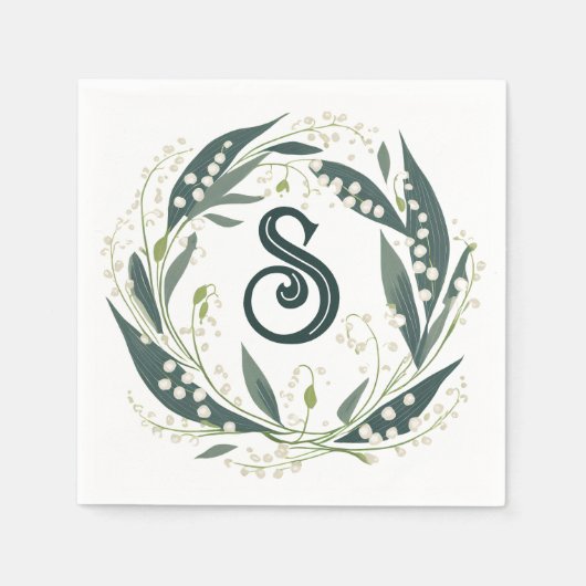 Lily of the Valley Initial Floral Wreath Serviette (Vorderseite)