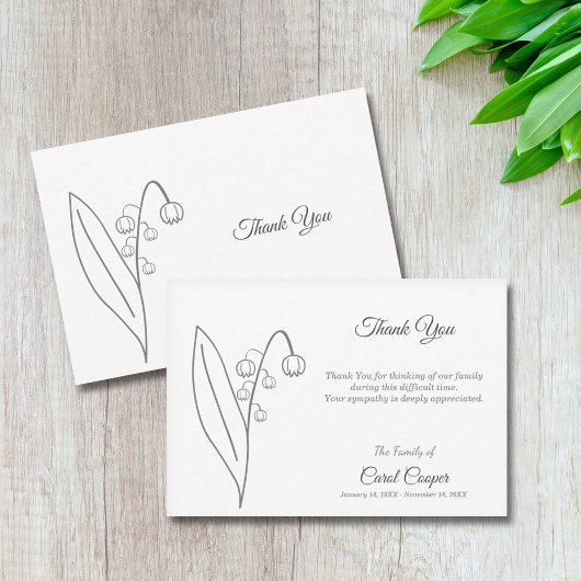 Lily of the Valley Line Art Beerdigung Danke Karte