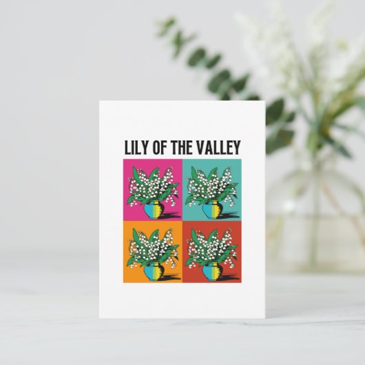 Lily of the Valley May Birth Month Blume Pop Kunst Postkarte (Stehend Vorderseite)